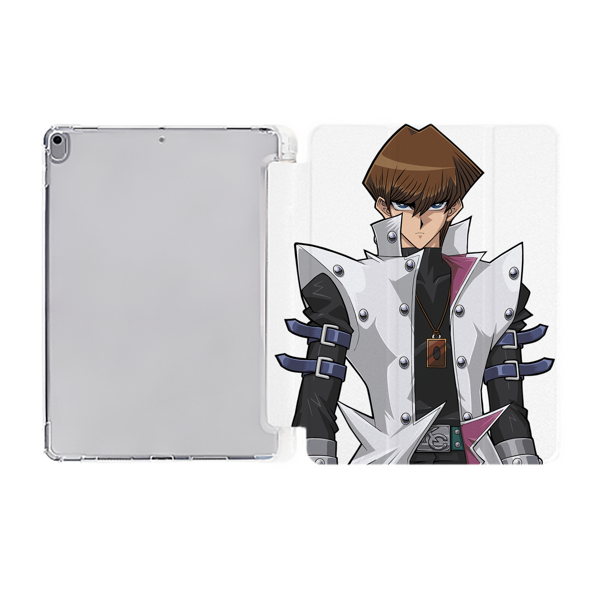 （画像用） 遊☆戯☆王 Yu-Gi-Oh! IPad ケース ペン収納付き 三つ折りスタンド PUレザー×シリコン 対応機種9.5/10.5/10.9インチ